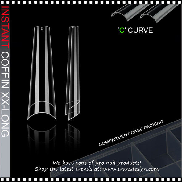 INSTANT NAIL TIP Long Coffin, Straight, Half Moon, Clear, 'C' Curve  240/Case