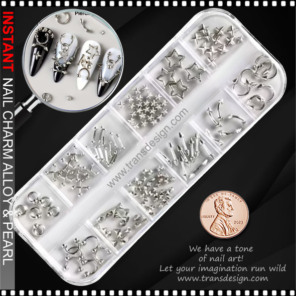 NAIL CHAM ALLOY Metal Punk Piercing Set, Silver/Case