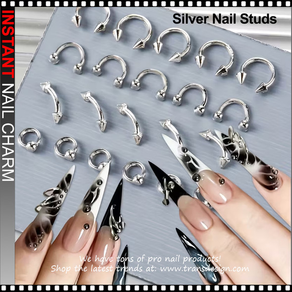 NAIL CHAM ALLOY Metal Punk Piercing Set, Silver/Case