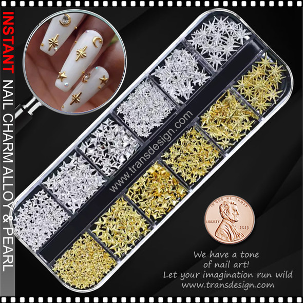NAIL CHARM ALLOY  Starburst, Gold & Silver Mix/Case