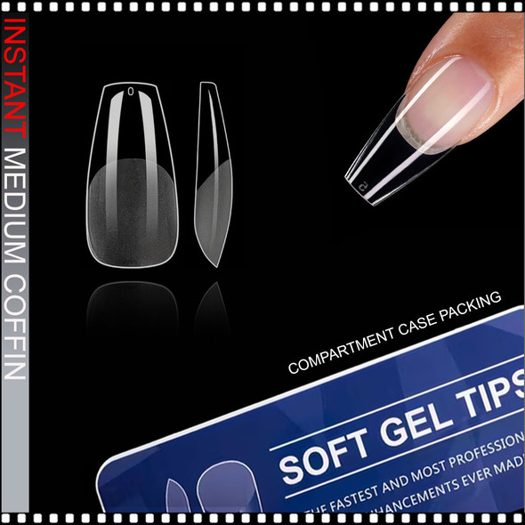 TIP SOFT GEL Medium Coffin, Clear, 550 Tips/Case
