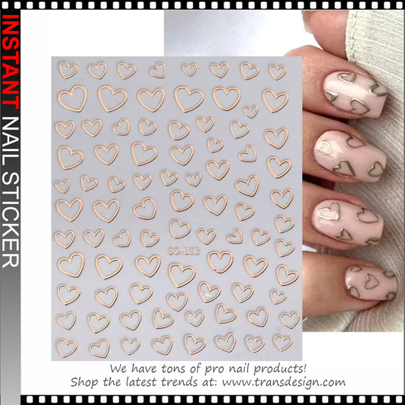 NAIL STICKER Valentine's Day Love Heart Metallic Rose Gold