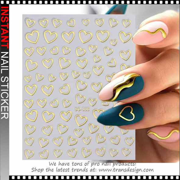 Valentine's Day Love Heart Nail Sticker Metallic Gold