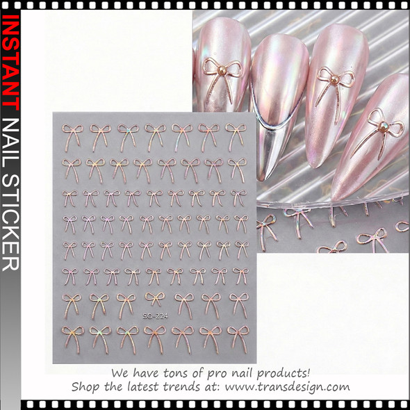 NAIL STICKER Ribbon Bowknot Nail Art Stickers Hologram Rose Gold