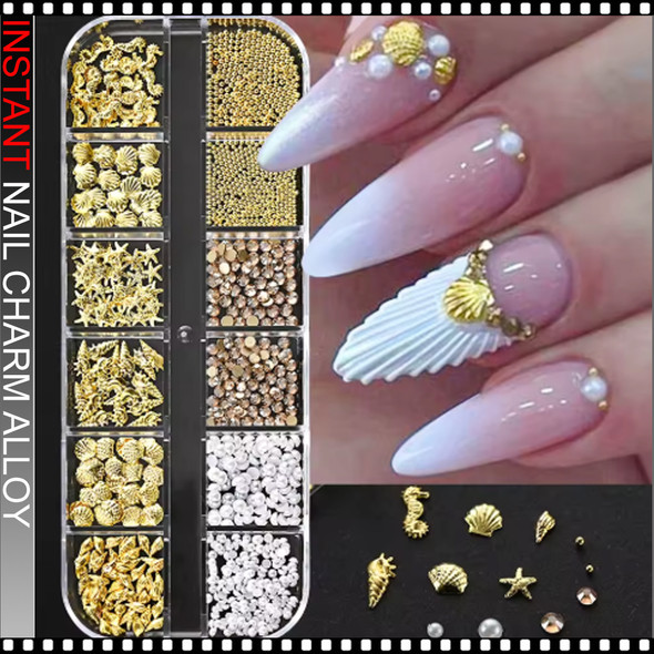 NAIL CHARM ALLOY Ocean Theme, Goal Seashell & Pearl Mix/Case