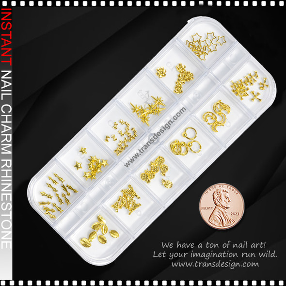 NAIL CHARM ALLOY Gold 12 Design /Case