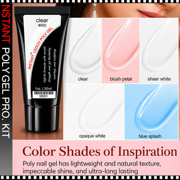INSTANT POLYGEL PRO. KIT 5 Colors with Handheld LED UV Lamp