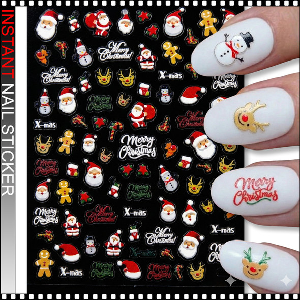 NAIL STICKER 3D Santa & Gingerbread Mix #5D-0099