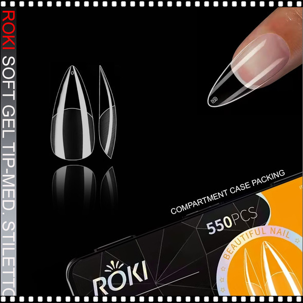 ROKI SOFT GEL TIP Stiletto Medium, Full Cover 550/Case #JP06
