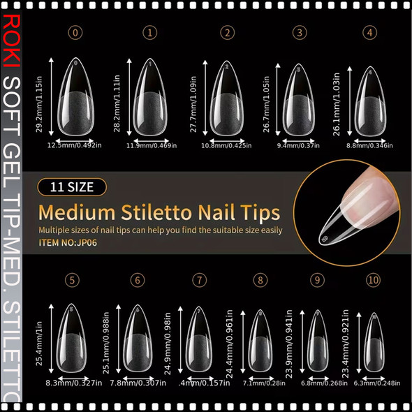 ROKI SOFT GEL TIP Stiletto Medium, Full Cover 550/Case #JP06