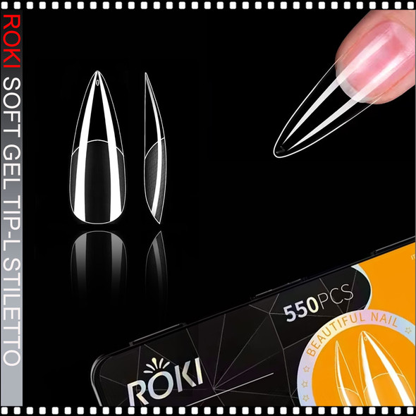 ROKI SOFT GEL TIP Stiletto Long, Full Cover 550/Case #JP07