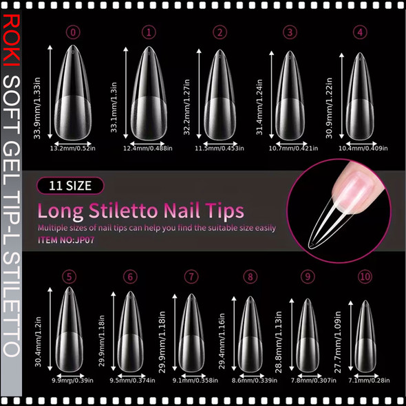 ROKI SOFT GEL TIP Stiletto Long, Full Cover 550/Case #JP07