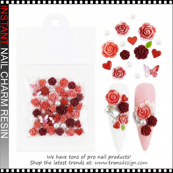 CHARM Red Rose with Beads 60/Bag #M6709