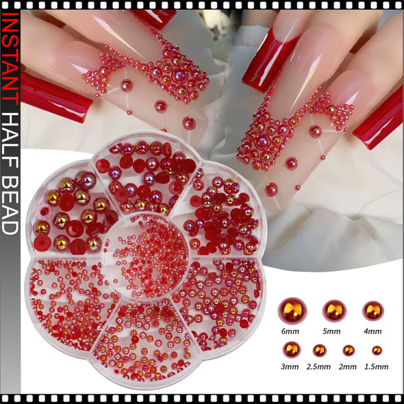 HALF BEAD Red AB Pearl, 7 Sizes, 486/Case