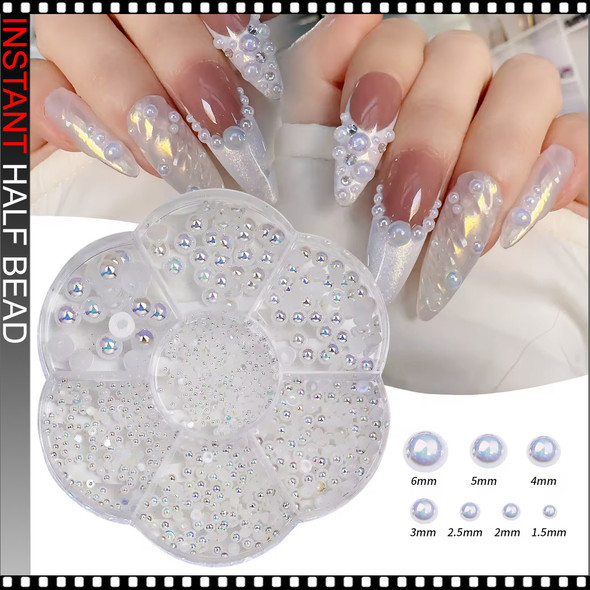 HALF BEAD White AB Pearl, 7 Sizes, 486/Case