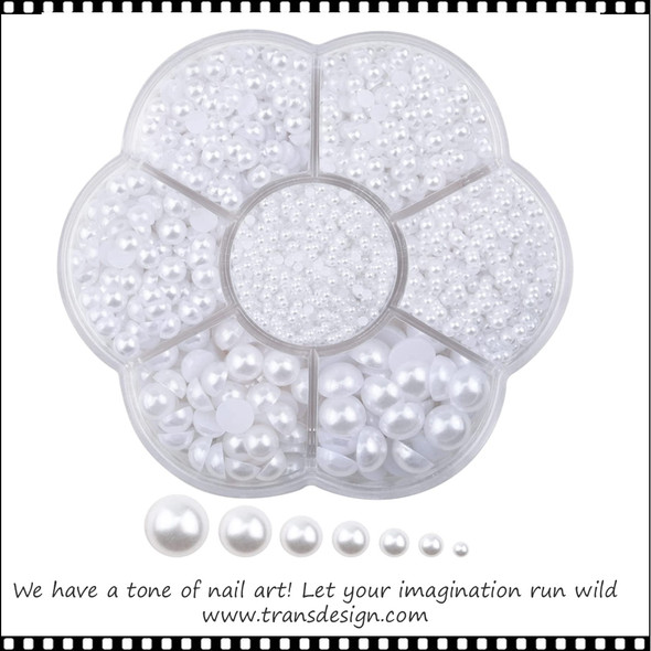 HALF BEAD White Pearl, 7 Sizes, 486/Case