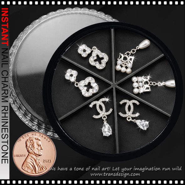 CHARM DANGLING RHINESTONE Silver Brands Name 6/Case #FF-39