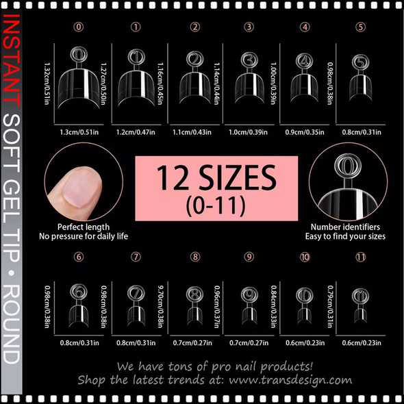 INSTANT SOFT GEL TIP Round, Ultra Short, Clear, Half Cover 600/Case