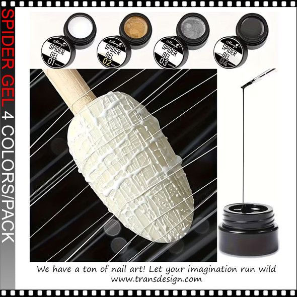 SPIDER GEL White, Black, Gold & Silver 5ml. 4/Pack