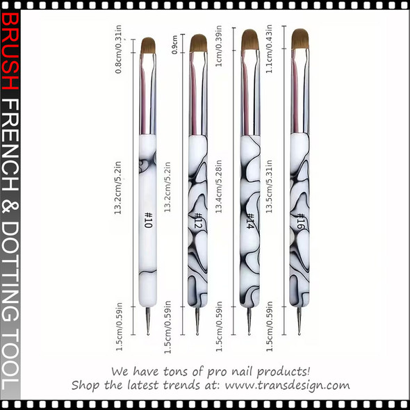 FRENCH Brush & Dotting Tool, White Marble  4/Set