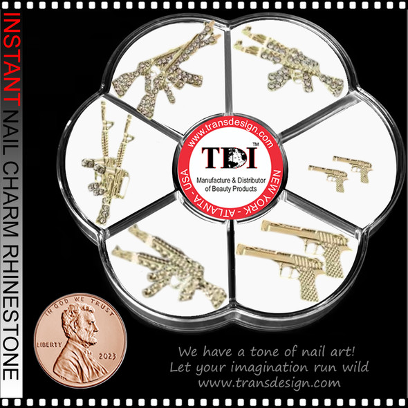 NAIL CHARM RHINESTONE 3D Golden Gun-Shaped 12/Case 