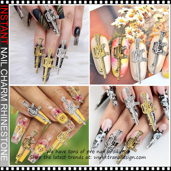 NAIL CHARM RHINESTONE 3D Golden Gun-Shaped 12/Case 