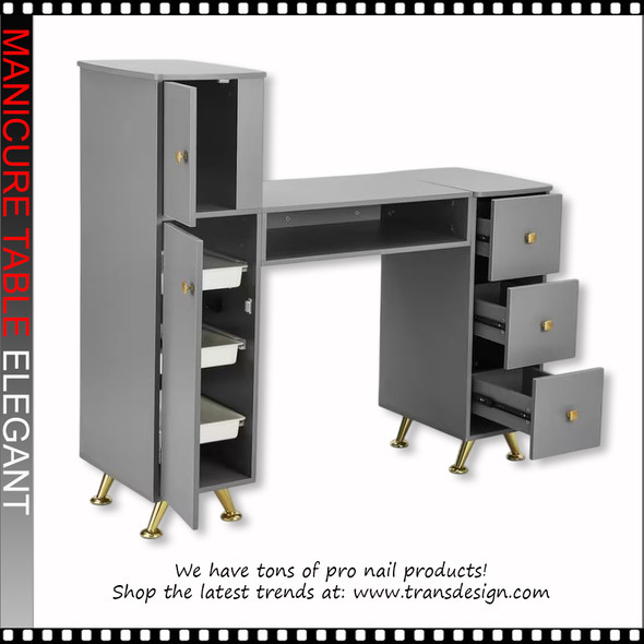 MANICURE TABLE Double Door, 3 Drawers, Elegant Gray