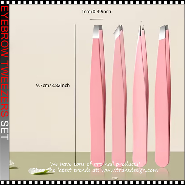Eyebrow Tweezers Set with Mirror Storage Case 4pcs/Set