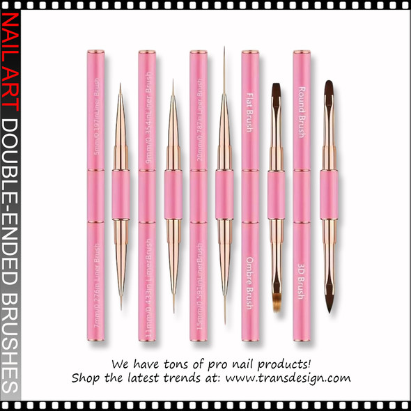 NAIL ART 5Pcs Double-Ended Brushes Set, Pink