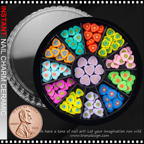 NAIL CHARM CERAMIC Heart Flower Polymer Clay 12/Case *