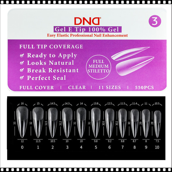DND GEL E TIP Full Medium Stiletto 550 Tips/Case
