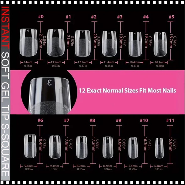 SOFT GEL TIP -SQUARE Short, Full Cover, Clear, No 'C' 240/Case