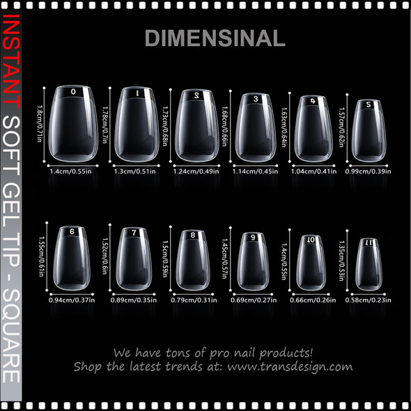 SOFT GEL TIP -SQUARE X-Short, Full Cover, Clear, No 'C' 240/Case