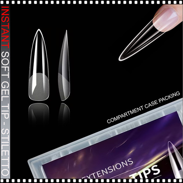 SOFT GEL TIP -STILETTO XX-Long, Straight, Full Cover, Clear 240/Case