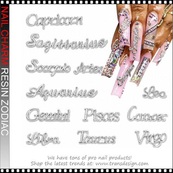 NAIL CHARM RESIN Astrology, Horoscope, Zodiac 12/Pack. Silver