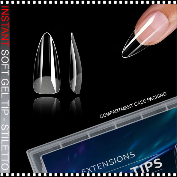 INSTANT SOFT GEL TIP STILETTO X-Long, Full Cover 240/Case