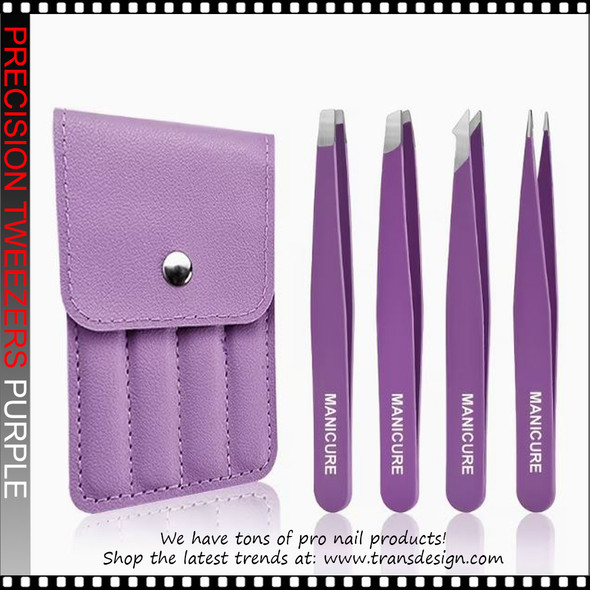 Stainless Steel Precision Tweezers Purple 4/Set