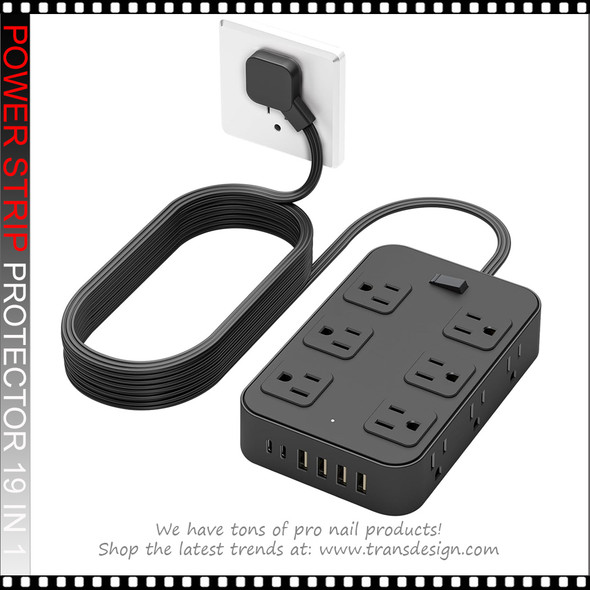 19 IN 1 Power Strip Surge Protector, with 12 AC Outlets And 6 USB Charging Ports (4 USB A Ports And 2 USB C Ports)