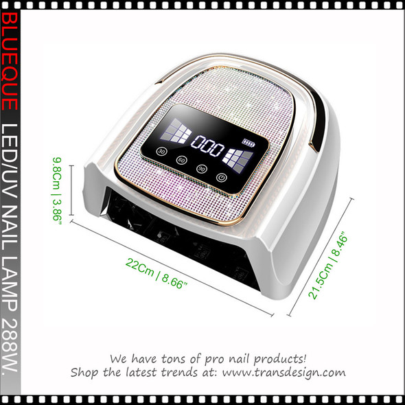 BLUEQUE L-16  LED/UV Lamp, Rechargeable,  with Rhinestone AB, Silver/White 288W.