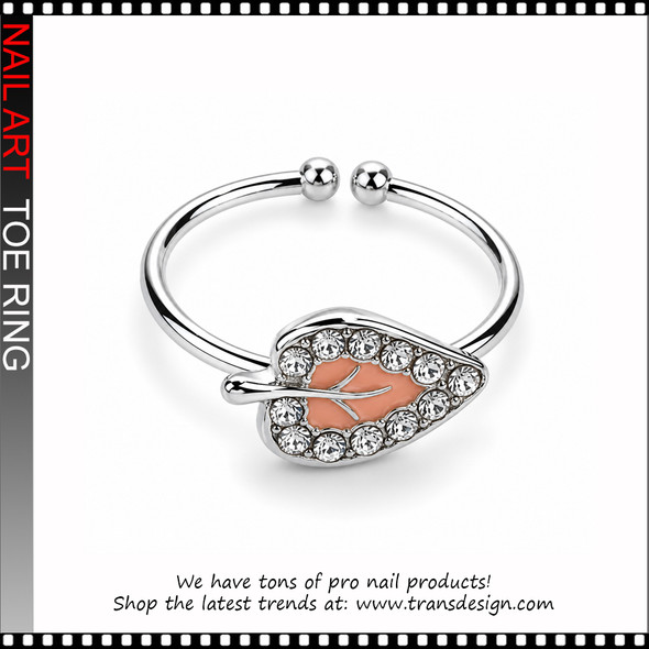 Adjustable Soft Peach Leaf Rhinestone Toe Ring #11378