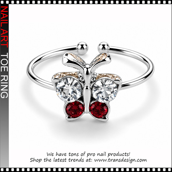 Adjustable Red Ruby Butterfly Rhinestone Toe Ring #11390
