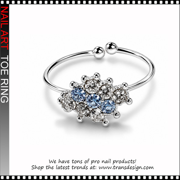 Adjustable Light Sapphire Blue Color Rhinestone Toe Ring #11393