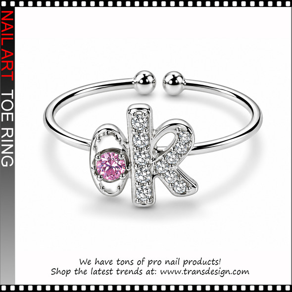 Adjustable OK Letter Pink Rhinestone Toe Ring #11396