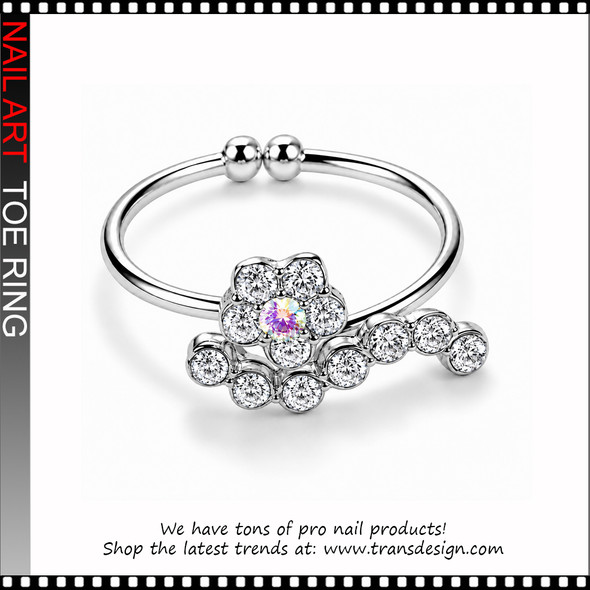  Adjustable Flower Crystal AB Rhinestone Toe Ring #11400