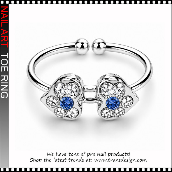 Adjustable Heart Sapphire Blue Rhinestone Toe Ring # #11414