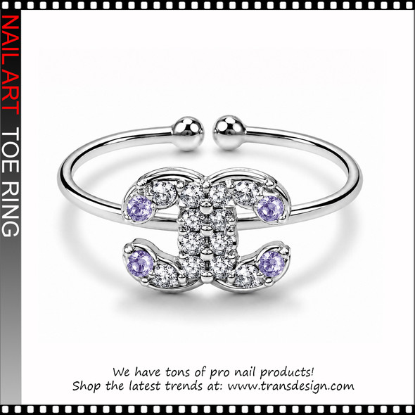 Adjustable Bow Tie Lavender Color Rhinestone Toe Ring #11416