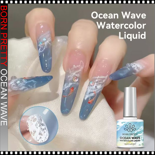 BORN PRETTY  White Ocean Wave Watercolor Liquid 0.34oz