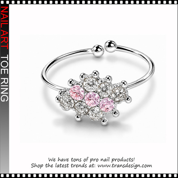 Adjustable Light Pink Color Crystal Flower Rhinestone Toe Ring #11418