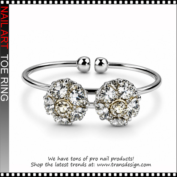 Adjustable Silver Crystal Floral Rhinestone Toe Ring #11422