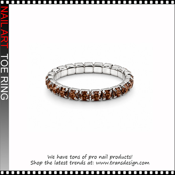 Adjustable Stretchy Topaz Brown Crystal Rhinestone Toe Ring #11423